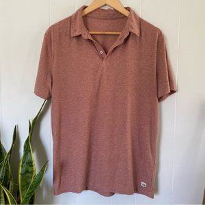 Vuori Strato Tech Polo Shirt Soft Collar Button Pink Salmon Orange Soft Heather